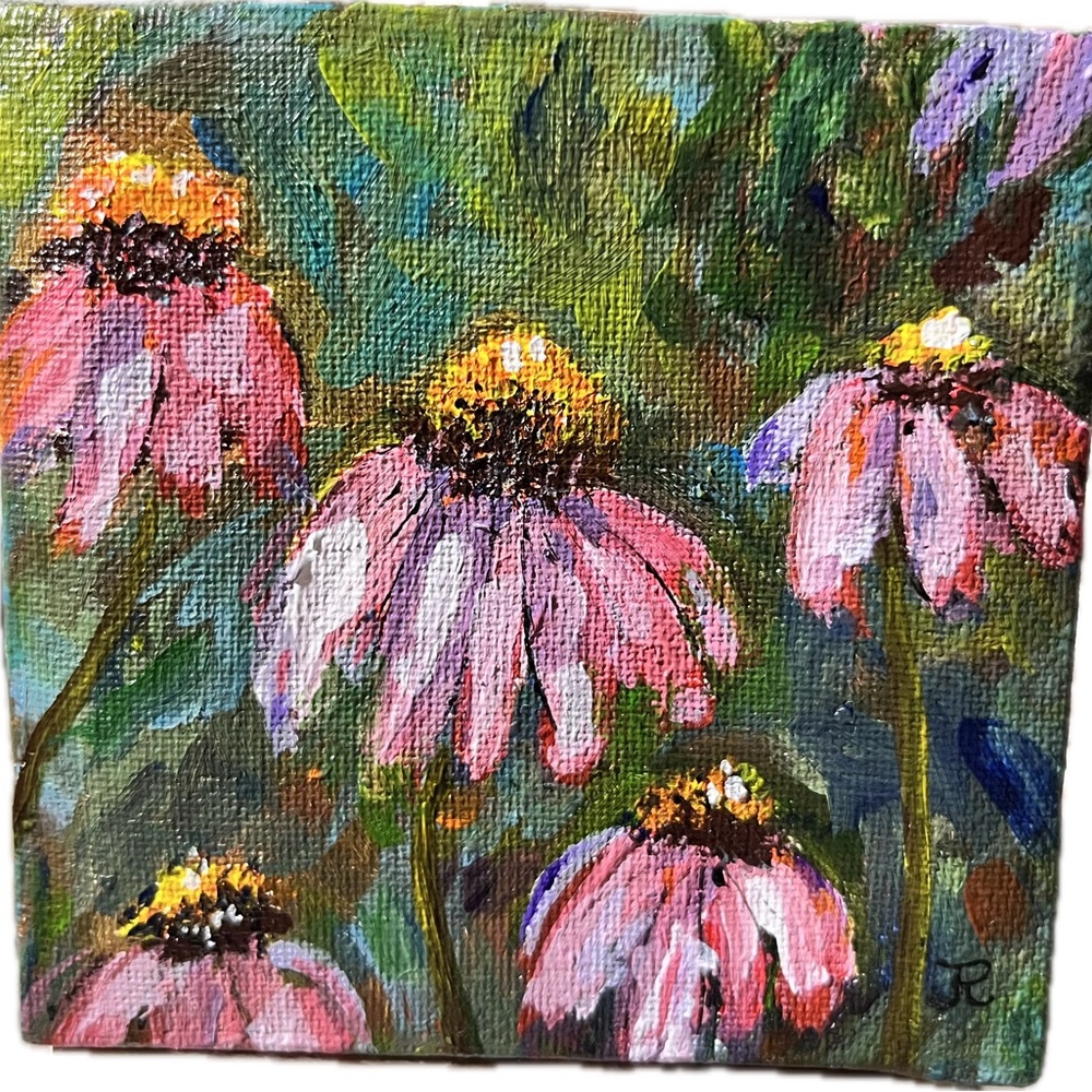 Original acrylic mini flower paintings, 4x4 each